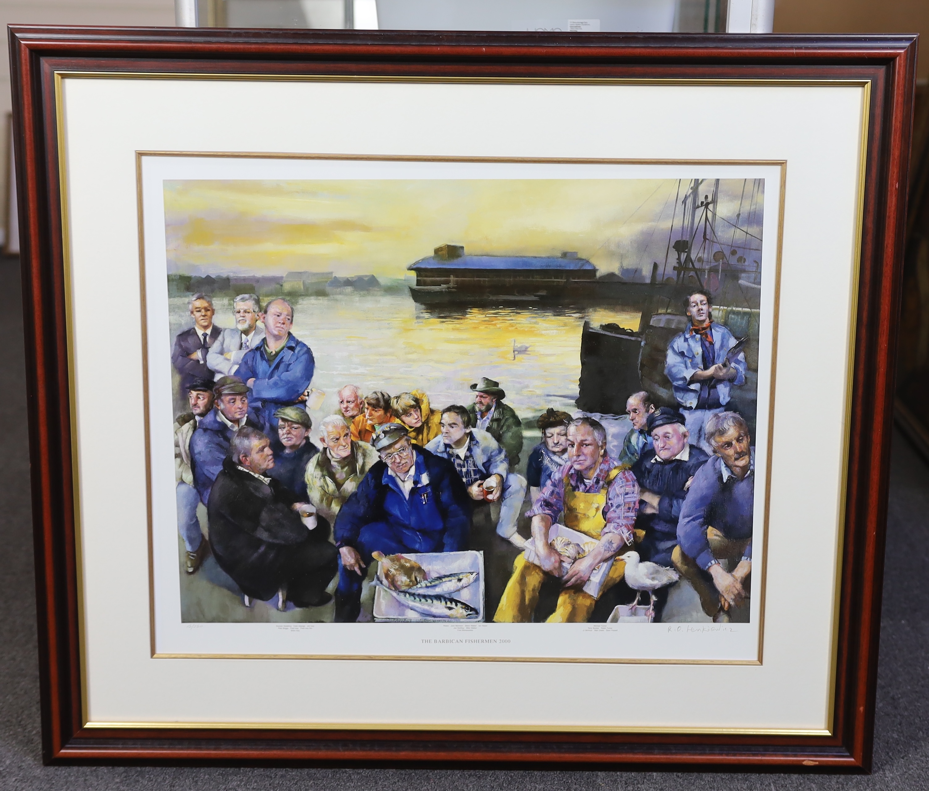 Robert Lenkiewicz (1941-2002), stochastic screened lithograph, 'The Barbican Fishermen 2000', signed in pencil, 15/250, 47 x 60cm. Condition - good